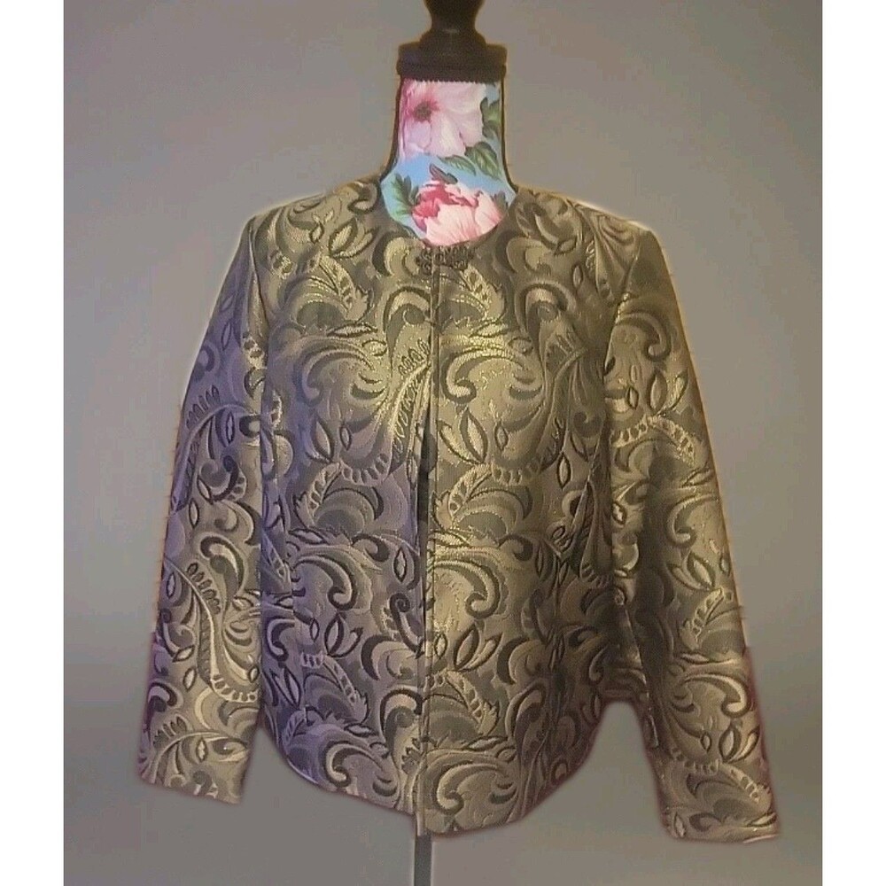 Koret Womens Metallic Blazer Jacket Open Front Gold Textured Size Small
